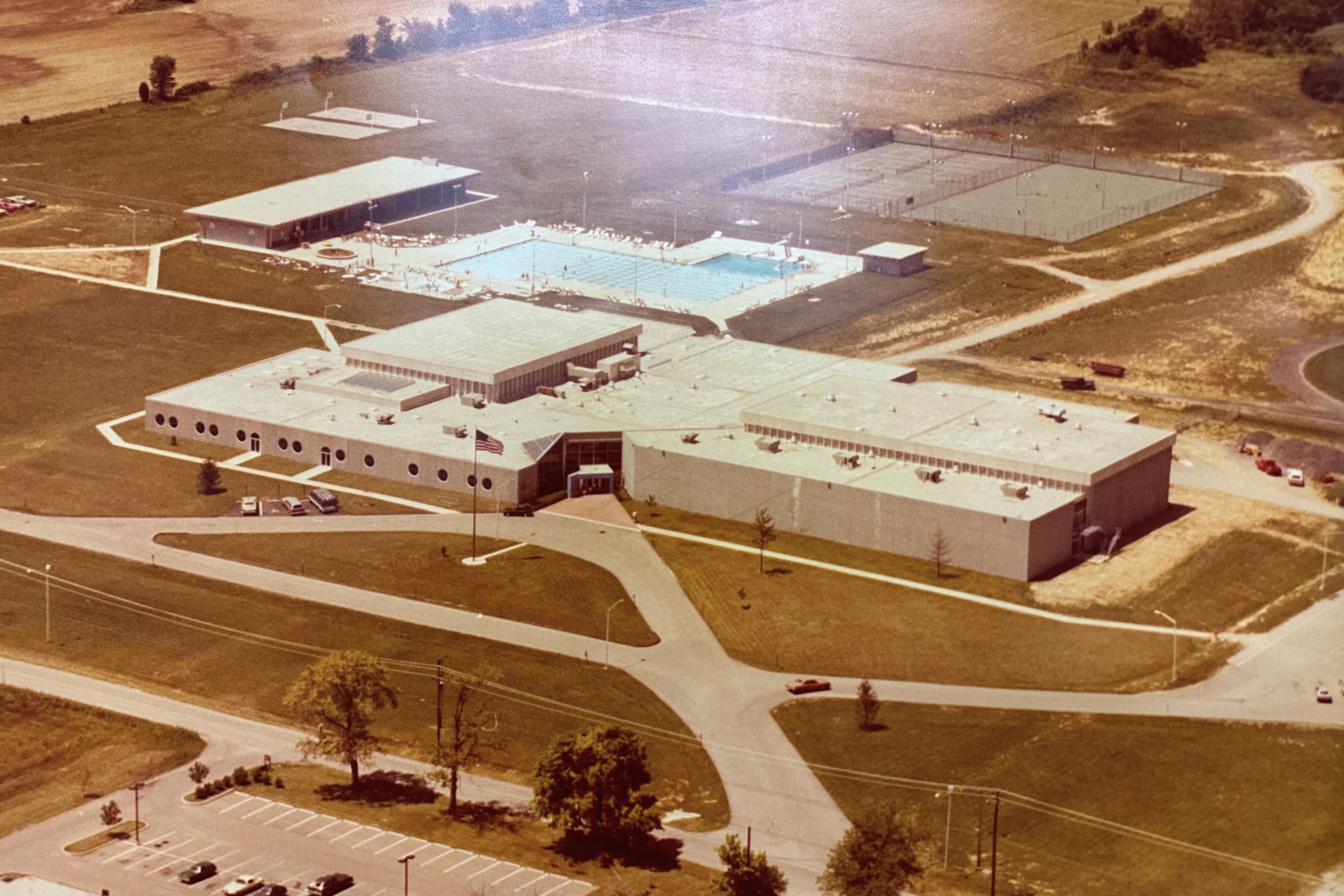An old film photo of Countryside YMCA shortly after construction, circa 1980.